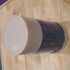 Vintage ALADDIN Thermos Bottle Blue Plaid WIDE Mouth One Pint Clean